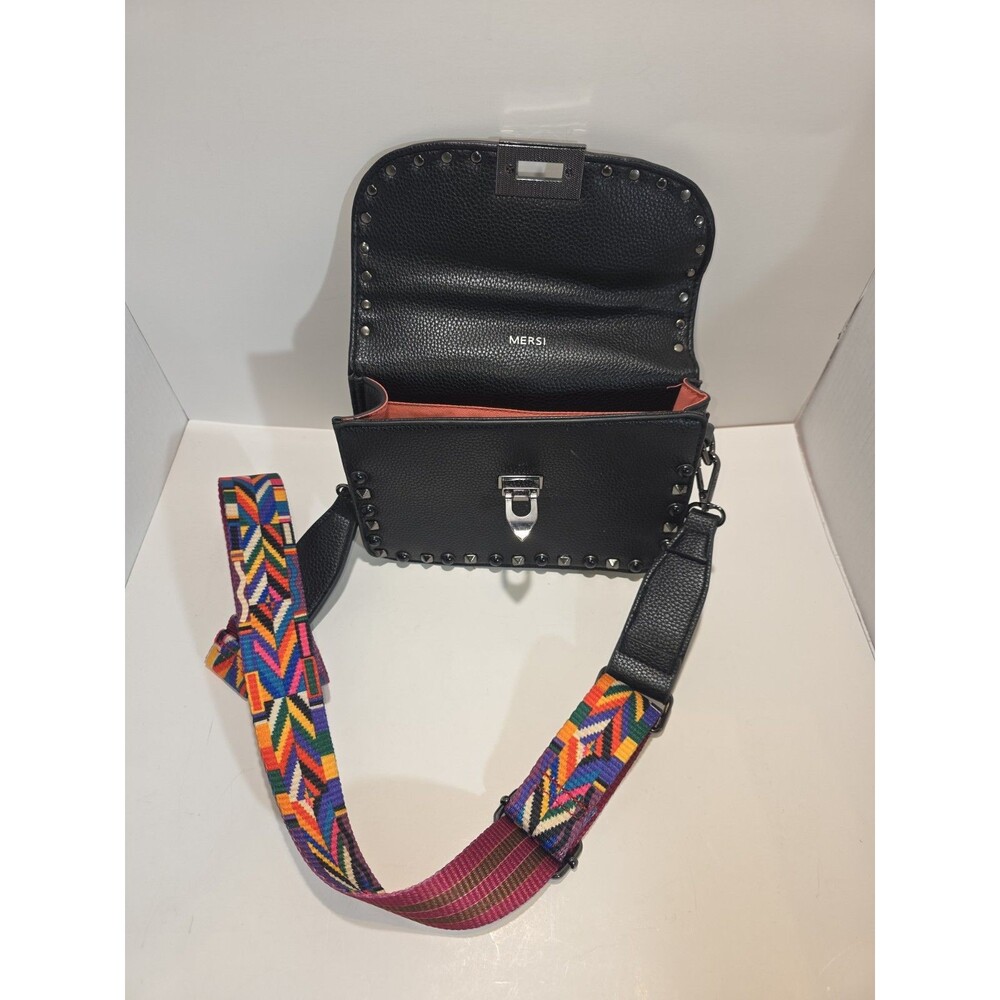 MERSI Vegan Crossbody Bag Multicolor Guitar Strap Black Studded - Picture 6 of 9